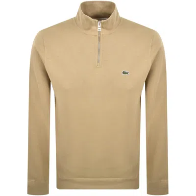 Lacoste Quarter Zip Knit Sweatshirt Beige In Brown