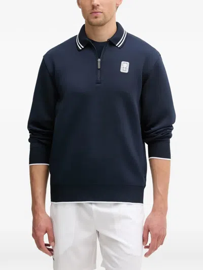 Lacoste Quarter-zip Polo-collar Sweatshirt In Blue