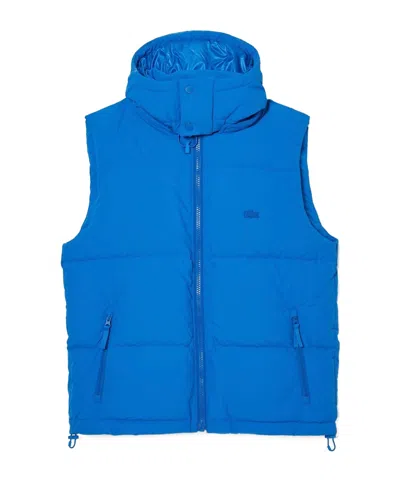 Lacoste Quilted Hooded Vest In Blue