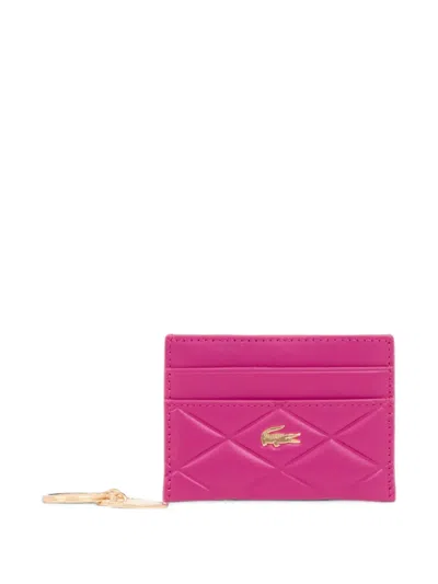 Lacoste Quilted Leather Card Holder In Pink