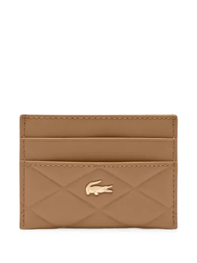 Lacoste Quilted Logo-plaque Card Holder In Brown