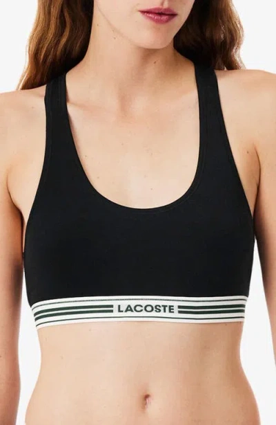 Lacoste Racerback Padded Stretch Cotton Bralette In Black