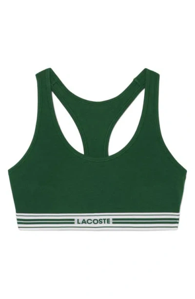 Lacoste Racerback Padded Stretch Cotton Bralette In Green