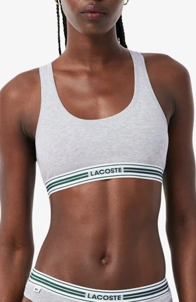 Lacoste Racerback Padded Stretch Cotton Bralette In Silver