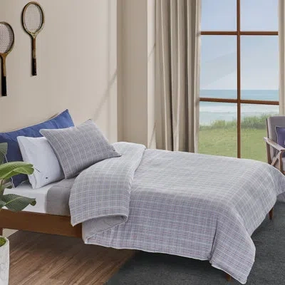Lacoste Racquet Check Cotton 3-piece Comforter Set In Grey