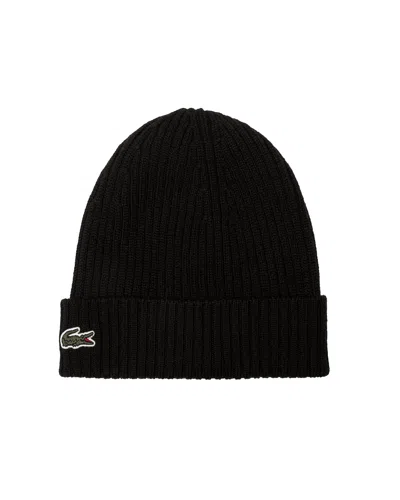 Lacoste Rb0001 Ribbed Wool Beanie In Black