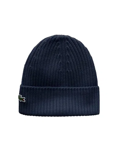 Lacoste Rb0001 Ribbed Wool Beanie In Blue