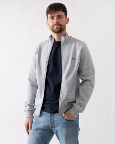 Lacoste Regular Fit Brushed Fleece Mens Zippered Sweatshirt In Gray