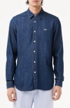 Lacoste Organic Cotton Denim Shirt With Embroidered Crocodile Logo In Qjh Rinse