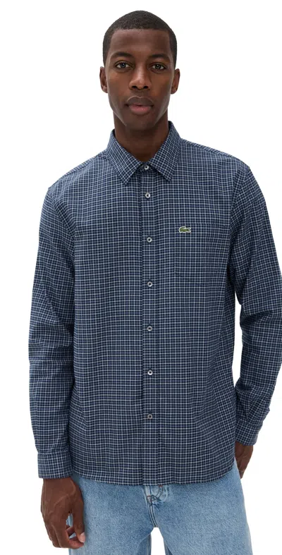 Lacoste Regular Fit Flannel Shirt Navy Blue & Flour