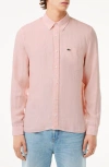 Lacoste Regular Fit Linen Button-down Shirt In Flamingo