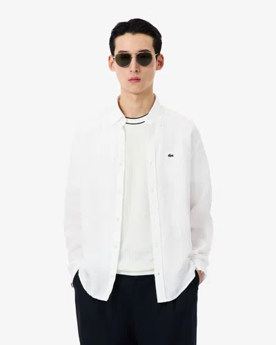 Lacoste Regular Fit Long Sleeve Mens Linen Shirt In White