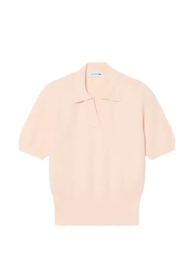 Lacoste Regular Fit Open-neck Badge Accent Knit Polo Shirt In Pink