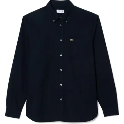 Lacoste Embroidered Crocodile Detail Blue Lino Shirt In Black
