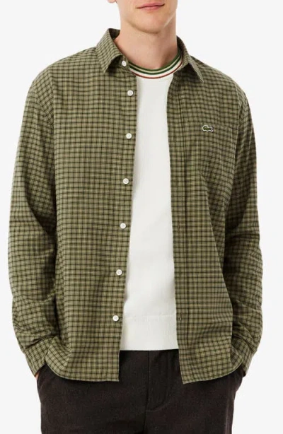 Lacoste Regular Fit Plaid Flannel Button-up Shirt In Green