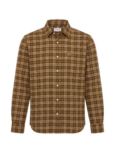 Lacoste Regular Fit Plaid Flannel Shirt In Brown