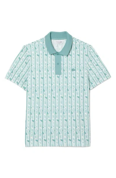 Lacoste Regular Fit Print Stretch Cotton Blend Polo Shirt In Florida/pastille Mint