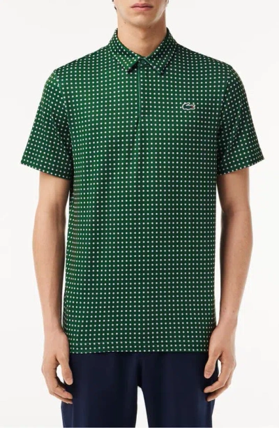 Lacoste Regular Fit Print Stretch Polo Shirt In 291 Vert/ Blanc