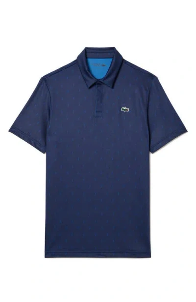 Lacoste Regular Fit Print Stretch Polo Shirt In Blue