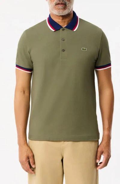 Lacoste Regular Fit Stretch Piqué Polo In Khaki