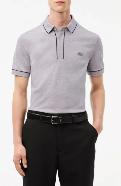 Lacoste Logo-patch Polo Shirt In Silver Chine