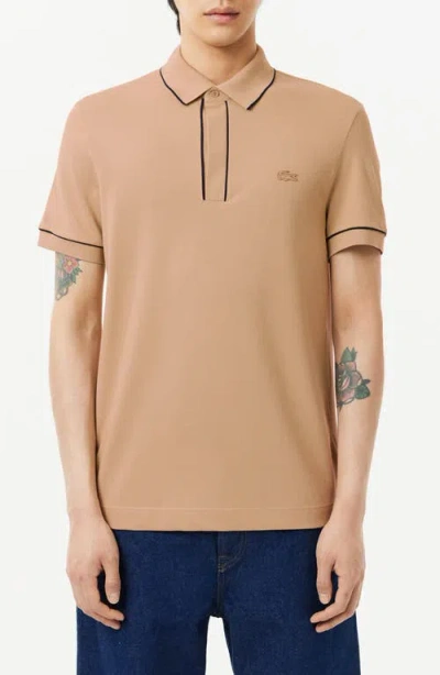Lacoste Tipped Short Sleeve Polo Shirt In Tan