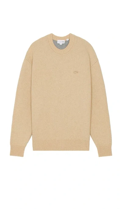 Lacoste Relax Fit Wool Sweater In Nude