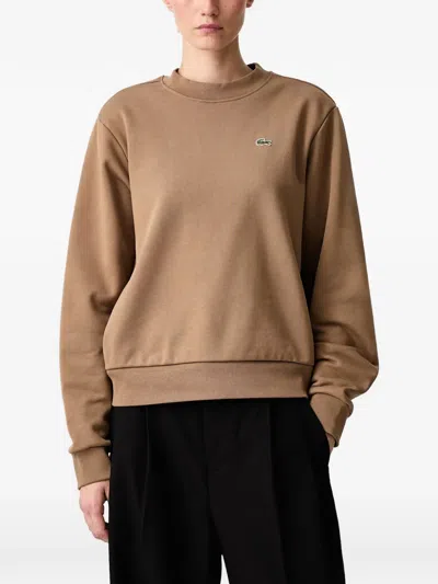 Lacoste Relaxed Fit Fleece Crew Neck Sweatshirt In Brown