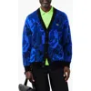 Lacoste Relaxed Fit Intarsia Floral Cardigan In Blue