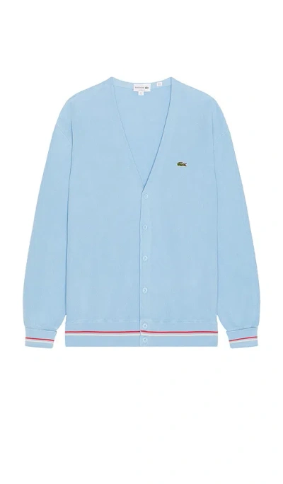 Lacoste Relaxed Fit Stripe Accent Cardigan In Baby Blue
