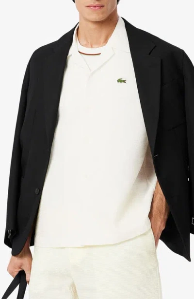 Lacoste Relaxed Fit Waffle Texture Cotton Camp Shirt In Black