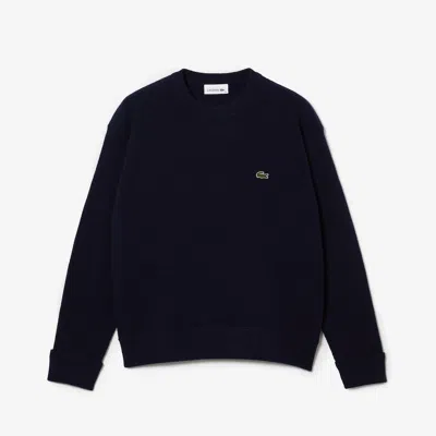 Lacoste Relaxed Fit Wool Moss Stitch Sweater In Blue