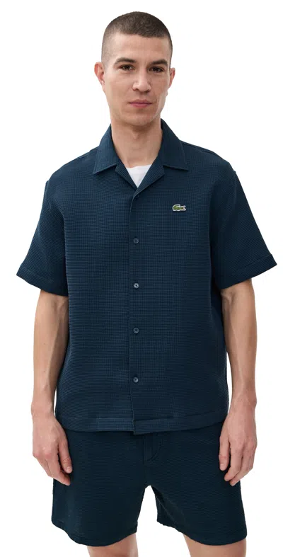 Lacoste Relaxed Waffle Knit Shirt Falcon In Brown
