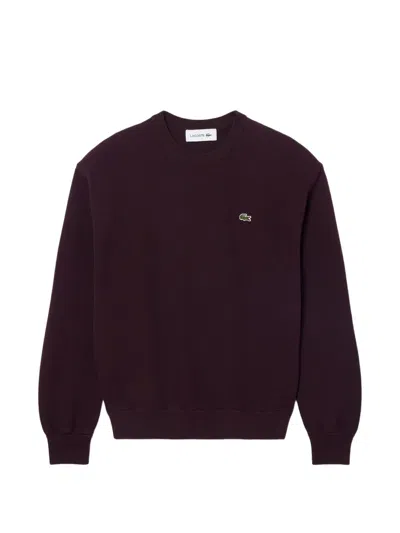 Lacoste Relaxed-fit Cotton Crew-neck Sweater In Burgundy