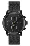 Lacoste Men's Replay Ionic Plated Black Stainless Steel Mesh Bracelet Watch, 44mm In Black