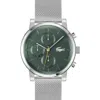 Lacoste Men's Replay Silver Tone Stainless Steel Mesh Bracelet Watch, 44mm In Green