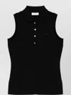 Lacoste Ribbed Collar Sleeveless Slim Fit Polo In Black