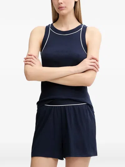 Lacoste Ribbed Cotton Pyjama Set In Blue