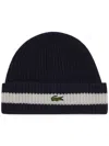 Lacoste Ribbed-knit Beanie Hat In Blue