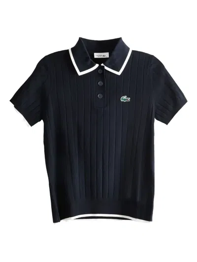 Lacoste Ribbed-knit Polo Shirt In Blue