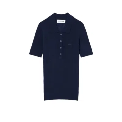 Lacoste Ribbed Knit Polo Shirt With Classic Collar In Blue