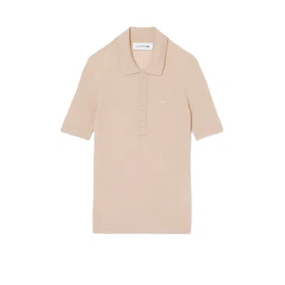 Lacoste Ribbed Knit Polo Shirt With Classic Collar In Brown