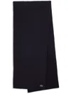 Lacoste Ribbed-knit Wool Scarf In Blue
