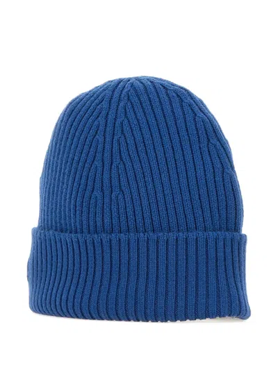 Lacoste Ribbed Logo-patch Beanie In Blue