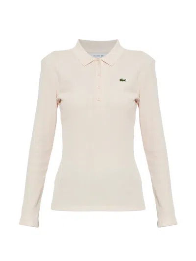 Lacoste Ribbed Long-sleeve Polo Shirt In Neutral