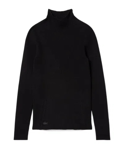 Lacoste Ribbed Mockneck Knit Sweater In Black