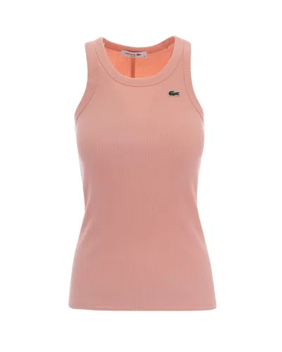 Lacoste Ribbed Organic Cotton Tank Top In Pink