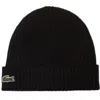 Lacoste Ribbed Wool Beanie - Unisex In Black In Black