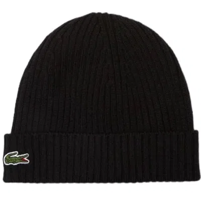 Lacoste Ribbed Wool Beanie - Unisex In Black