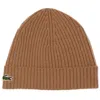 Lacoste Unisex Ribbed Wool Beanie - One Size In Brown